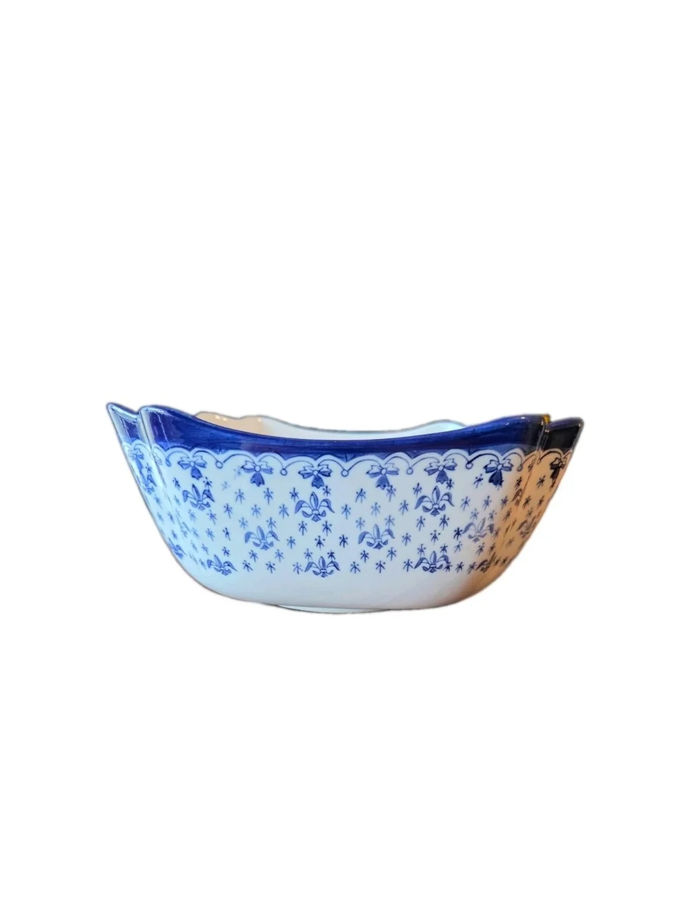Vintage WCL Serving Bowl Blue Fleur-de-lis Cottage Grandma Country